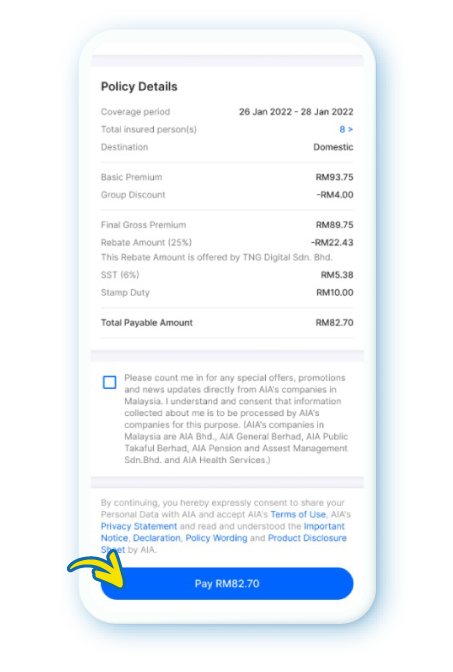 Review the details & tap “Pay”
