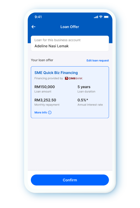 Tap “Confirm” to proceed with your loan offer