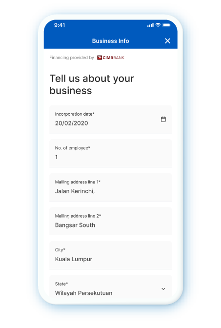 Fill in your business details