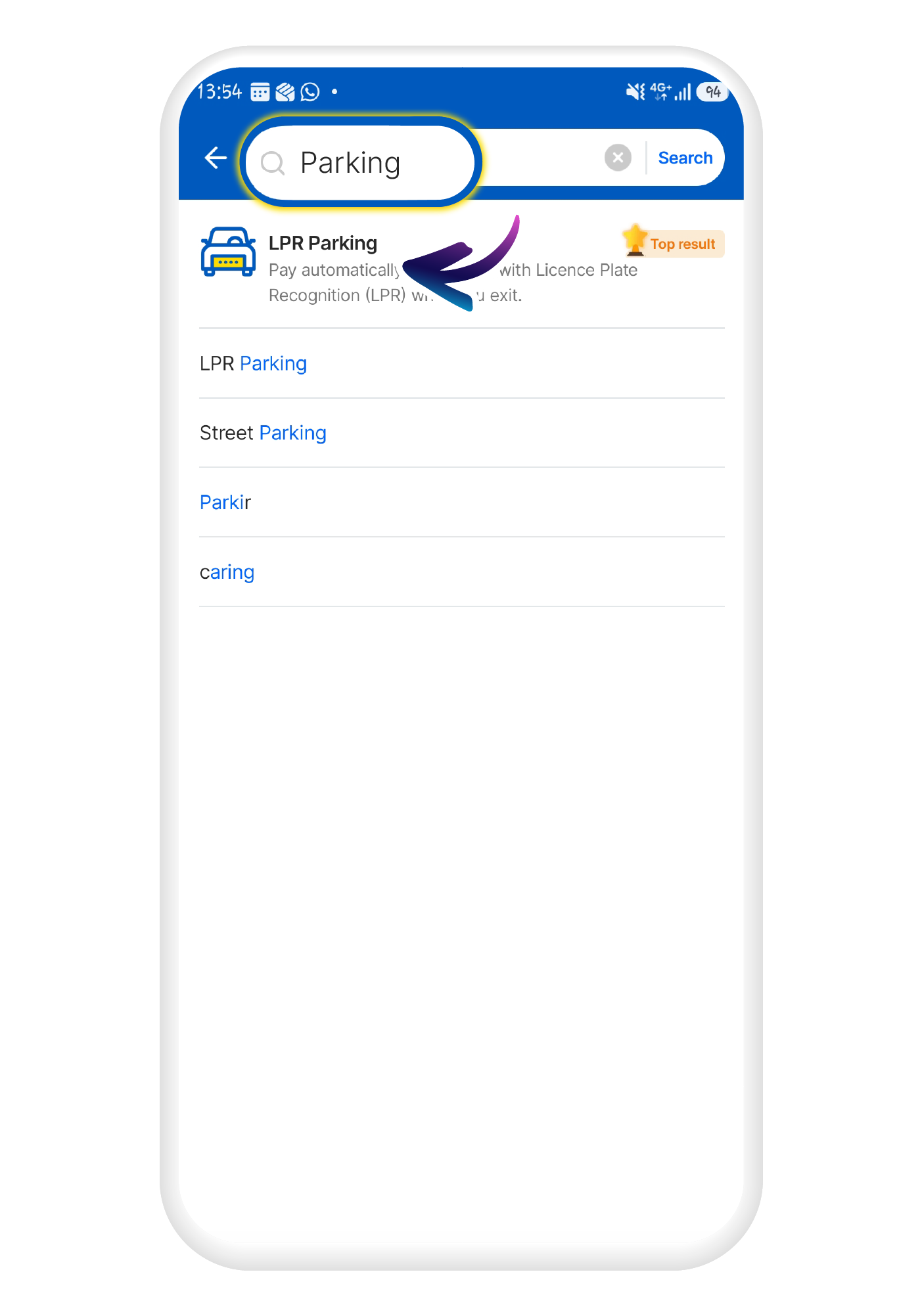 Search for “parking” and click on the LPR Parking logo.