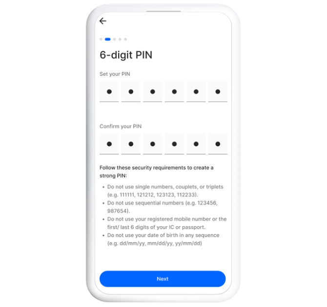 Set your 6-digit PIN and input your personal information