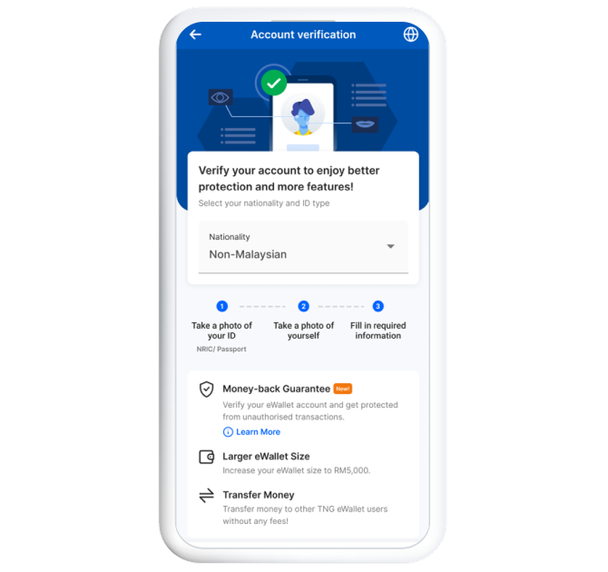 Select "Non-Malaysian" and tap "Verify Account"